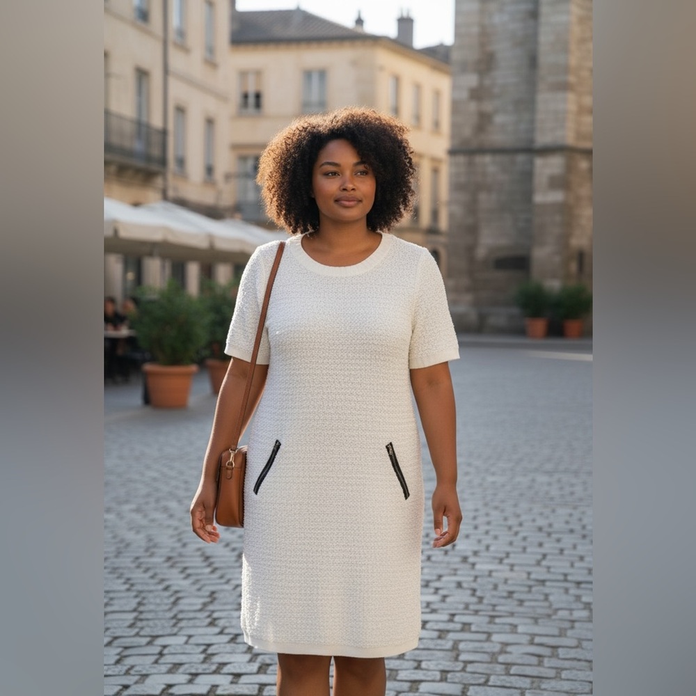 Extra Touch Cream Dress with Black Details